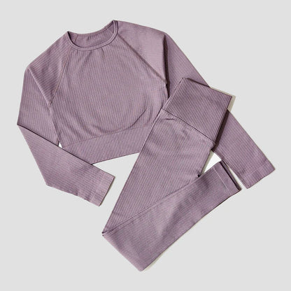 Women's Sportswear Yoga Set Workout Clothes Athletic Wear Sports Gym Legging Seamless Fitness Bra Crop Top Long Sleeve Yoga Suit