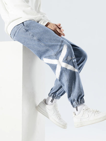 2026 New Summer Men's Jeans Denim Jogger Pants Streetwear Style Ankle-Length Baggy Jeans with Drawsting Waist Asian Size XL-6XL