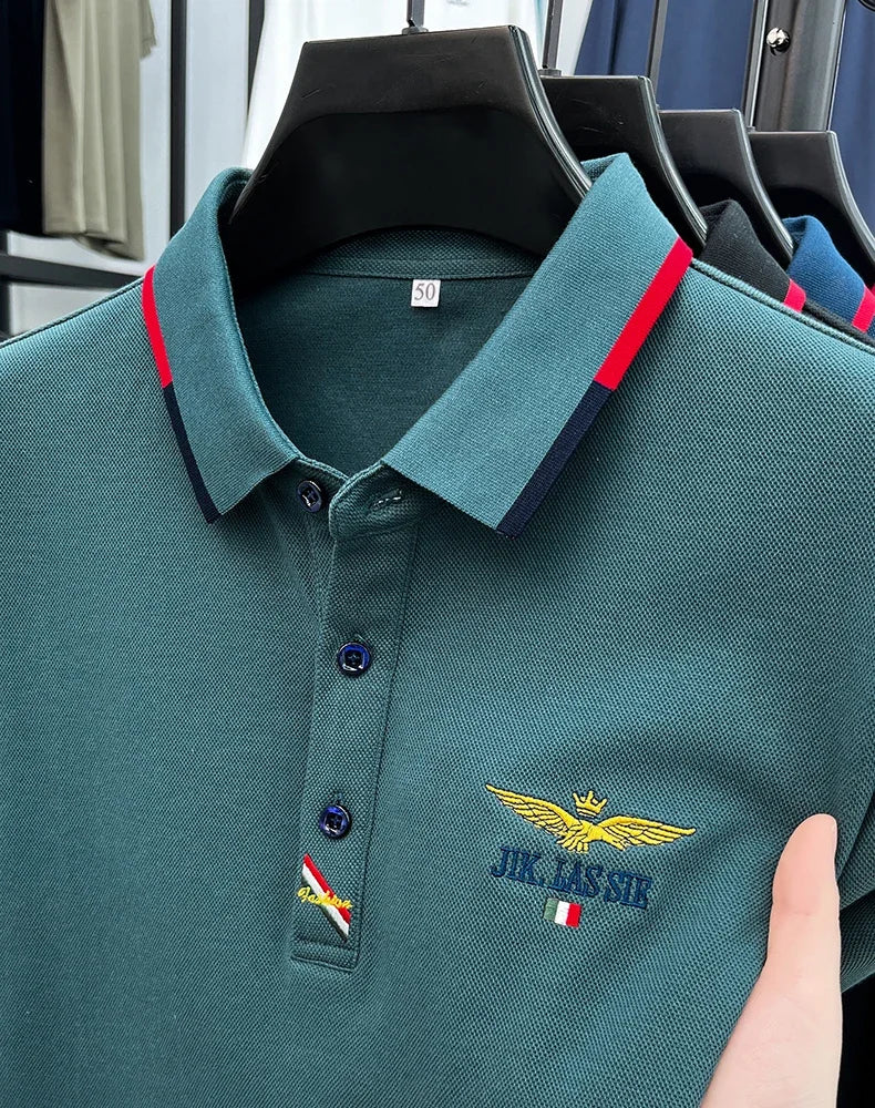 Spring and Autumn new 100% cotton long sleeved men's polo shirt brand high-end embroidered comfortable breathable casual T-shirt