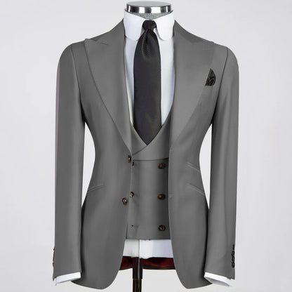 Men Suit 3 Pieses White Solid With Lapel And Pocket For Wedding Birthday Business Party Office Work Jacket Vest With Pants