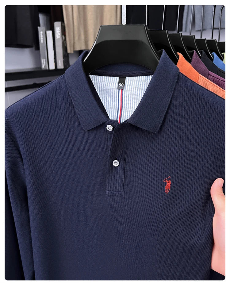 High end brand 100% cotton long sleeve polo shirt fashion luxury pony embroidery business casual comfort new Paul men's T-shirt