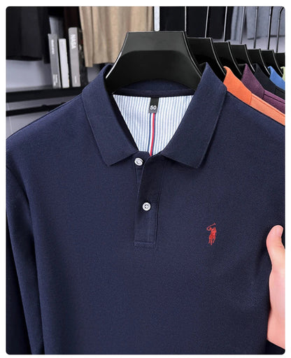 High end brand 100% cotton long sleeve polo shirt fashion luxury pony embroidery business casual comfort new Paul men's T-shirt