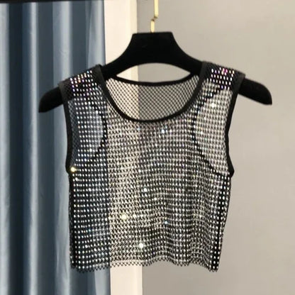 Hot Girl Y2k Small Vest Summer New H Vest with Short Vest and Shiny Women's Round Neck Top