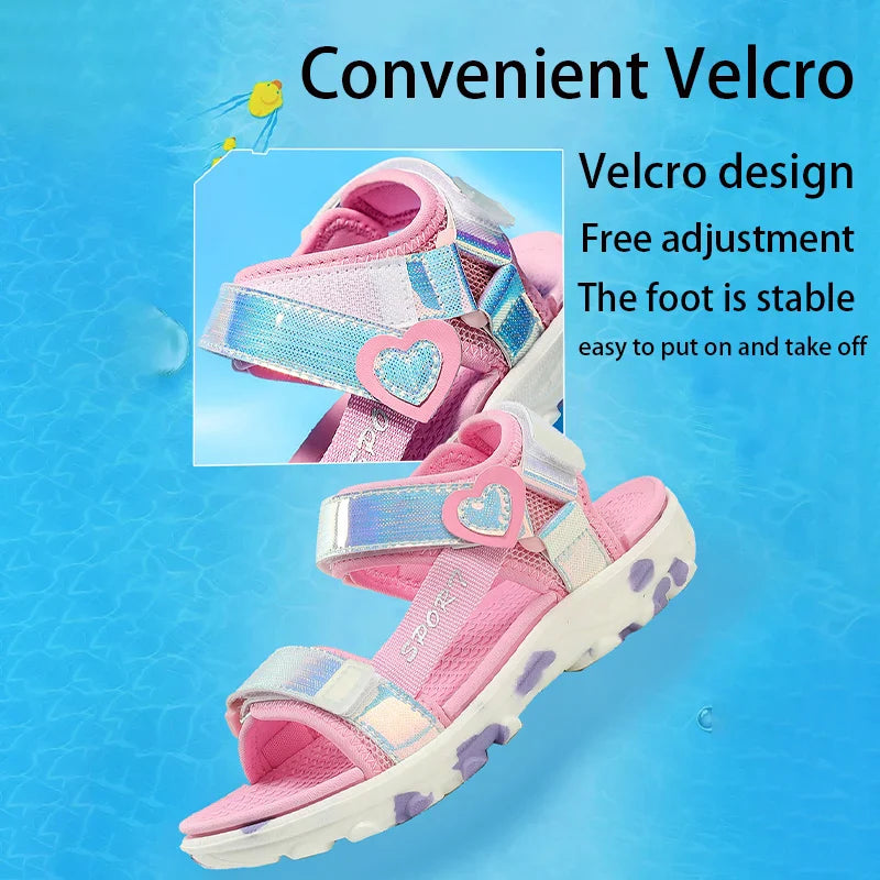 Girls' LED Sandals Children's Toddler Sports Beach Blue Pink Girls' Soft Shining Shoes Outdoor Soft Anti-Slip Princess LED Shoe