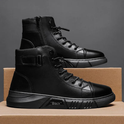 Black Leather Men Ankle Boots Winter Outdoor Casual Shoes No-slip High Top Male Work Shoes High Quanlity Light Man Chelsea Boots