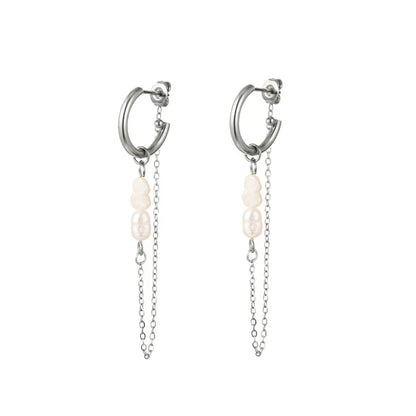 925 Sterling Silver Long Chain Tassel Baroque Irregular Pearl Dangle Earrings for Women C Shape Earrings Jewelry Pendientes