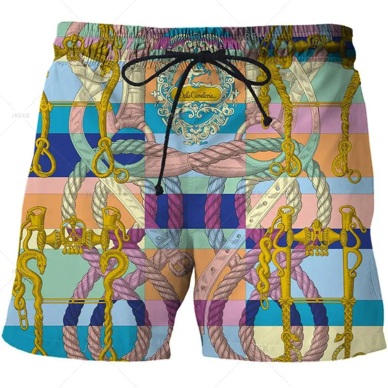 Luxurious Newest Iron Chain 3D Printed Streetwear Men Board Shorts Harajuku Hip Hop Leisure Beach Shorts fitness sports Shorts