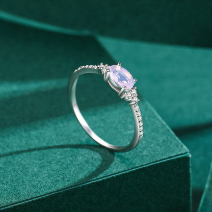 925 Sterling Silver Pink MoonStone Elegant Stackable Finger Ring Eternity Bands for Women Christmas Gifts Fine Jewelry