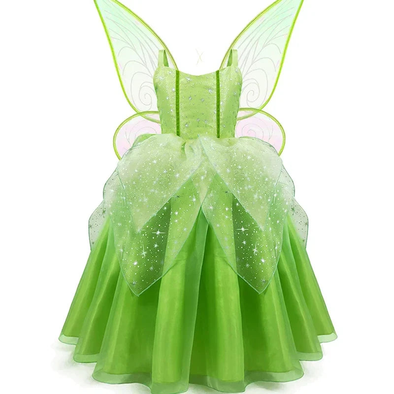Girls Cosplay Green Fairy Tinker bell Dress Kids Princess Flower Fairy Wings Costume Party Tinkerbell Tinker Bell Dresses