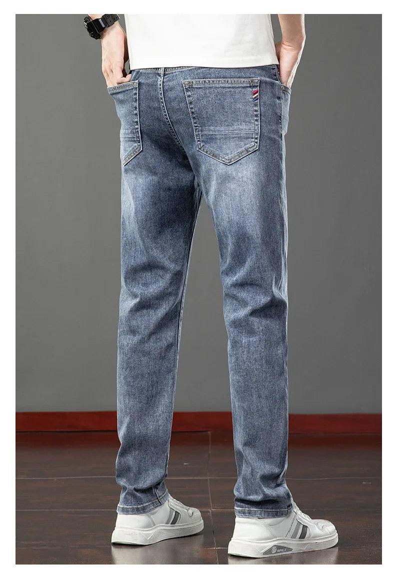 2026 Summer Men's Jeans Slim Fit Jeans Thin Stretch Straight Light Business Casual Denim Long Pants Male Classic Style Brand