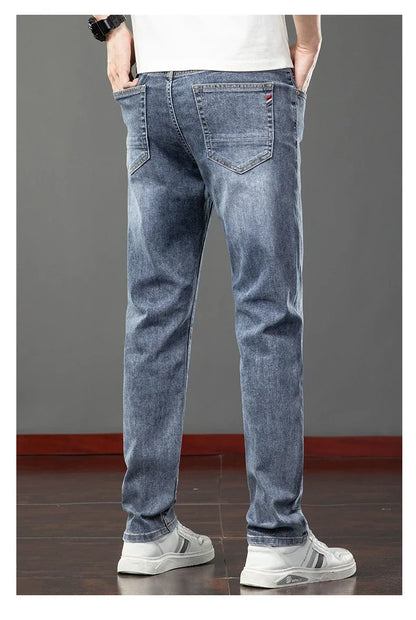 2026 Summer Men's Jeans Slim Fit Jeans Thin Stretch Straight Light Business Casual Denim Long Pants Male Classic Style Brand