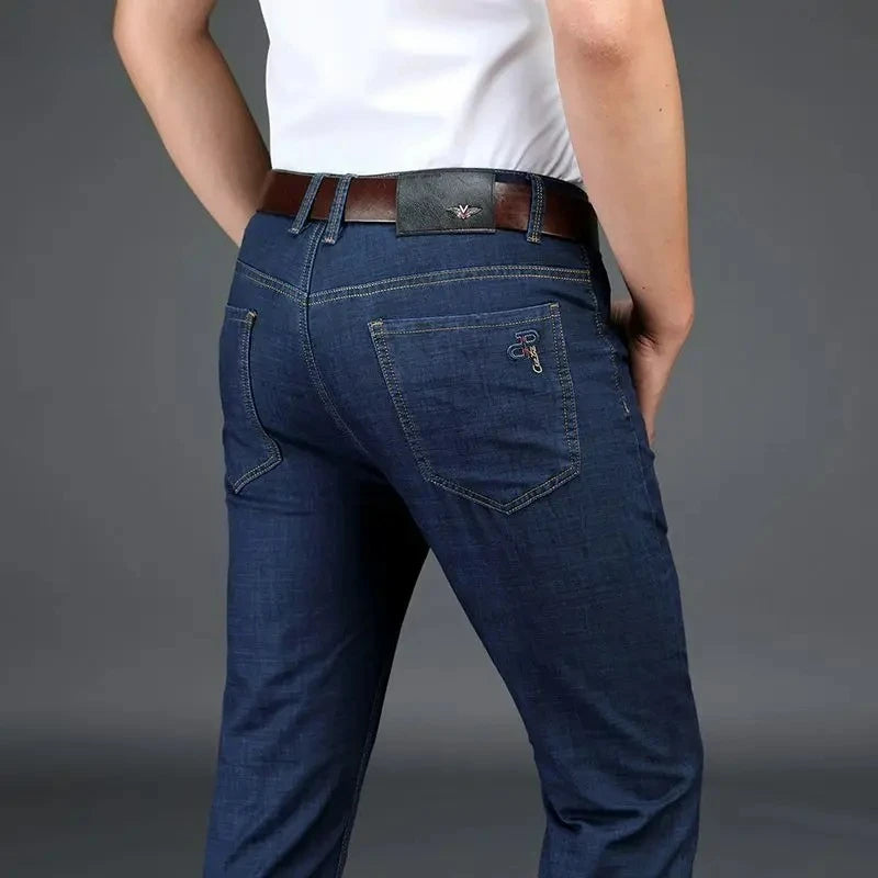 Men's Classic Straight Men's Jeans Fitted Comfortable Elastic Business Casual Denim Pants Korean Fashion  Autumn Casual Trousers