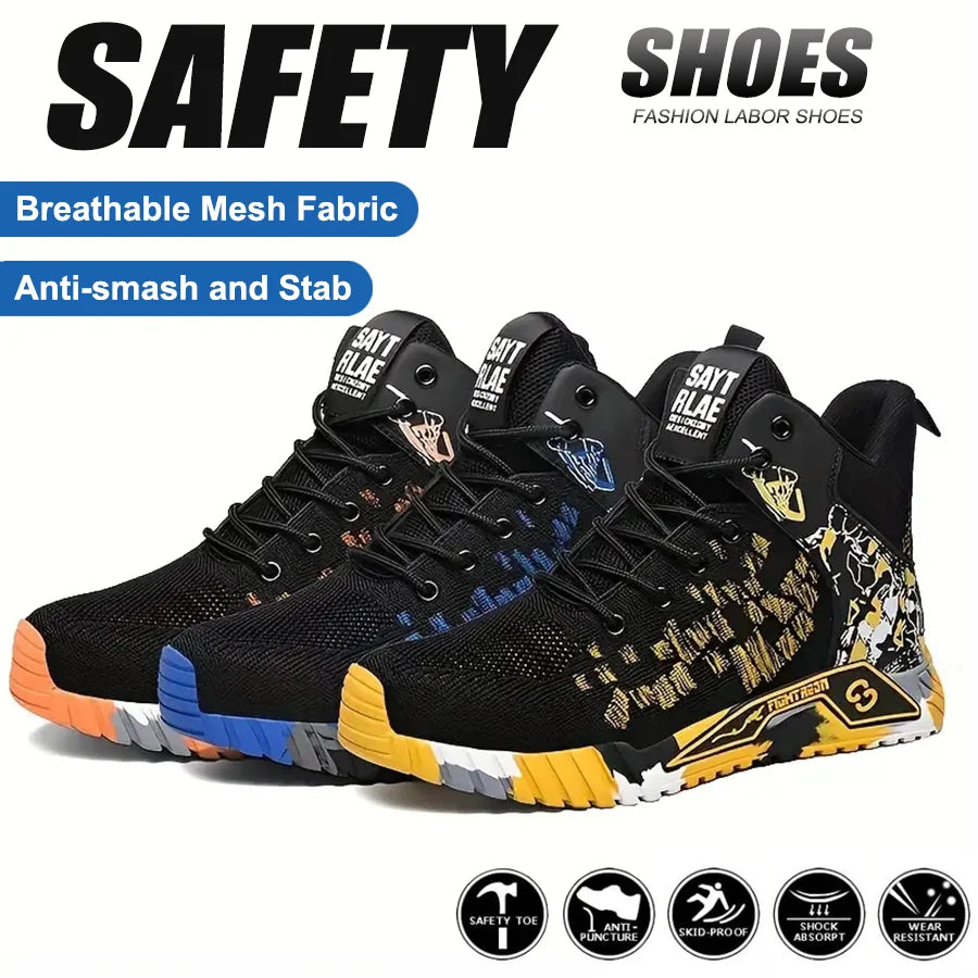 Indestructible Steel Toe Safety Shoes Anti-Puncture Men's Work Shoes Lightweight Slip Resistant Abrasion Resistant Work Boots
