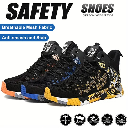 Indestructible Steel Toe Safety Shoes Anti-Puncture Men's Work Shoes Lightweight Slip Resistant Abrasion Resistant Work Boots