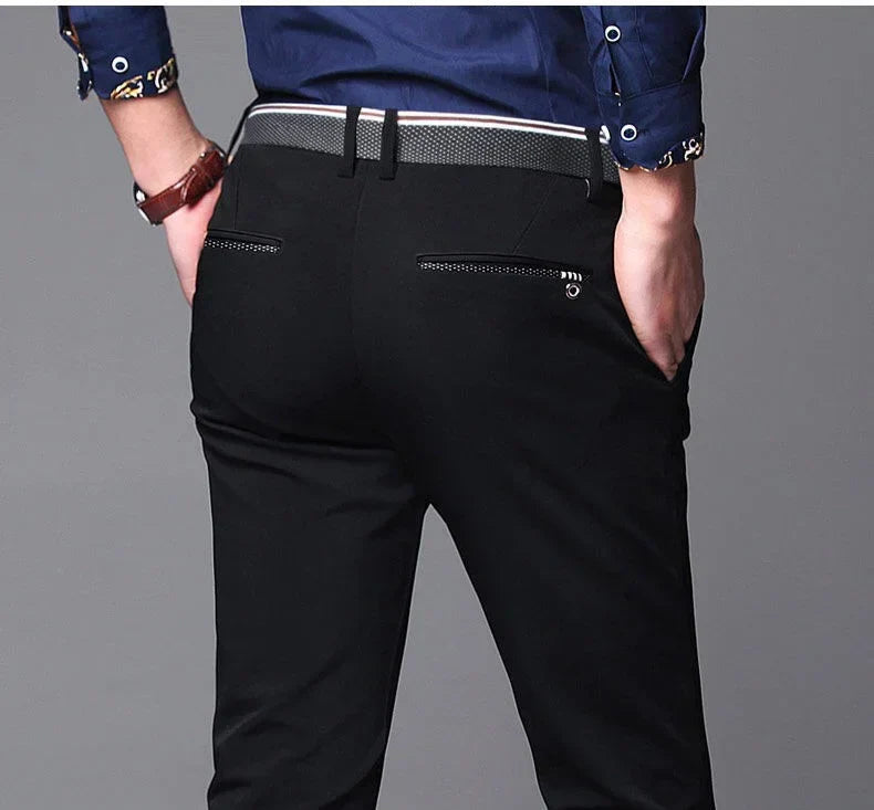 Men's Spring Summer Fashion Business Casual Long Pants Suit Pants Male Elastic Straight Formal Trousers Plus Big Size 28-40