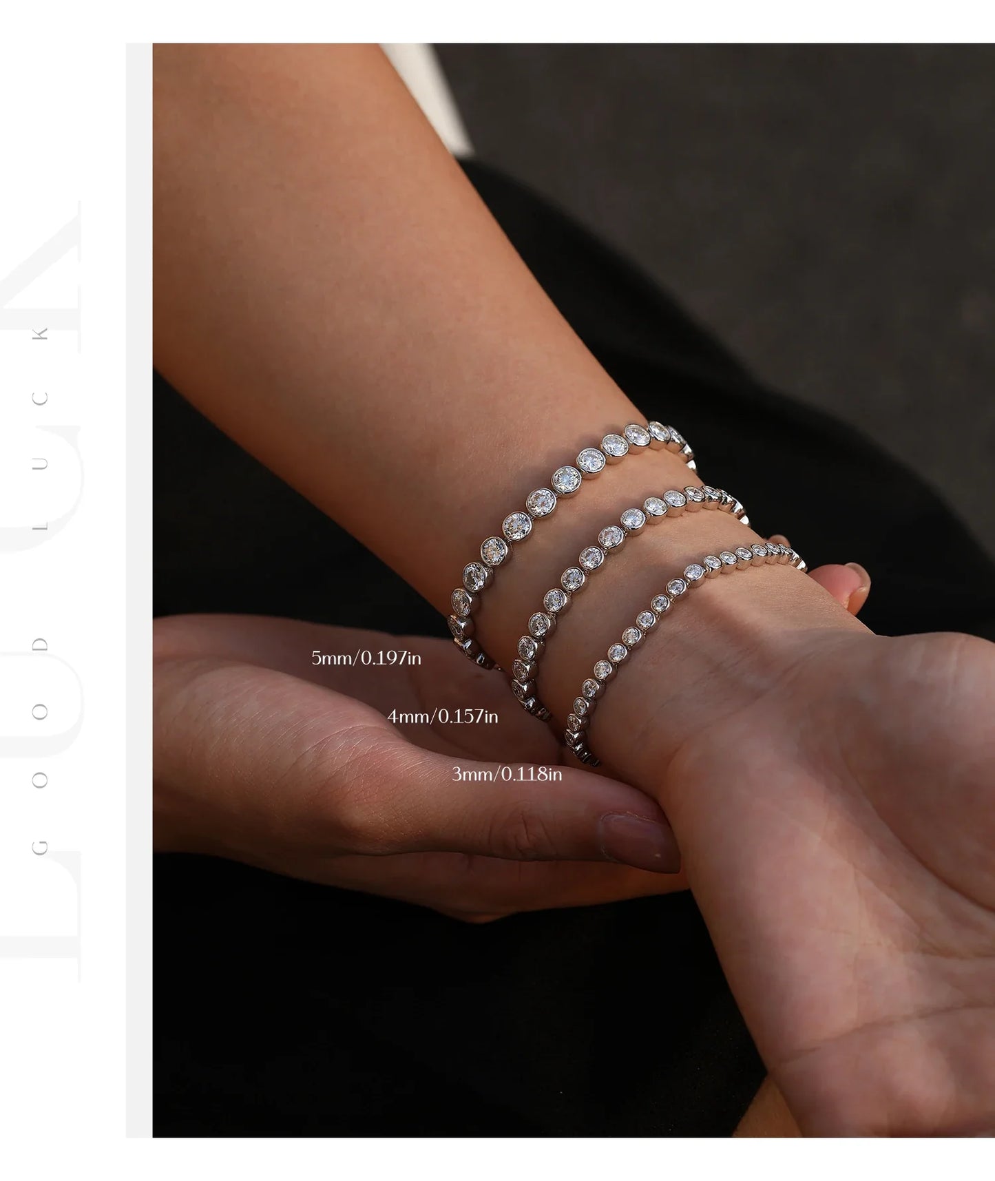 D VVS1 Round Moissanite Tennis Bracelet 3mm/4mm/5mm 925 Sterling Silver Tennis Stackable Bracelets for Women Men Jewelry