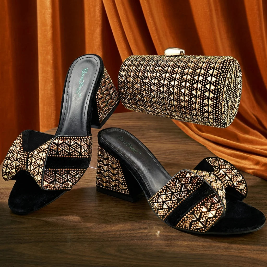 Italian Style Women Banquet Shoes And Bag With Rhinestone Decoration Three-Dimensional Small Bag Match Women High Heel