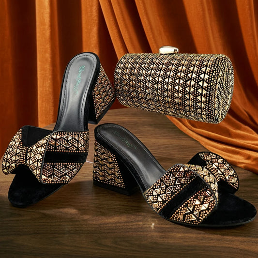 Italian Style Women Banquet Shoes And Bag With Rhinestone Decoration Three-Dimensional Small Bag Match Women High Heel