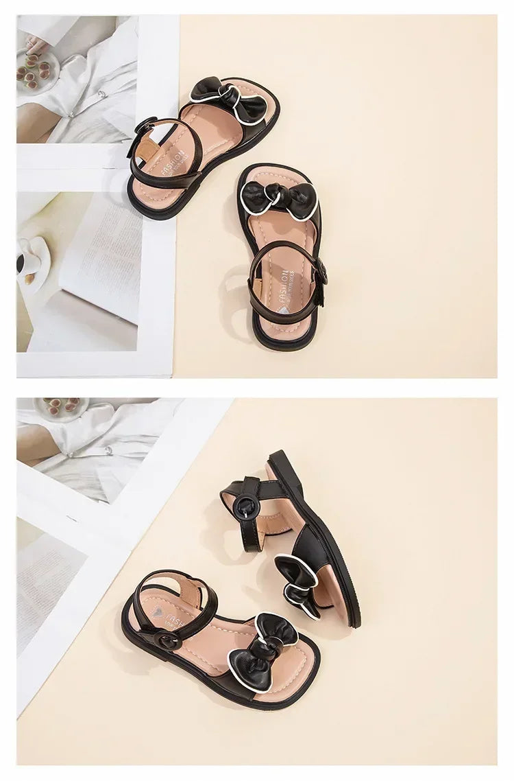 New Children's Sandals Summer Bowknot Girls Princess Causal Shoes Fashion Kids Soft Bottom Beach Flat Sandals Open-toe Versatile
