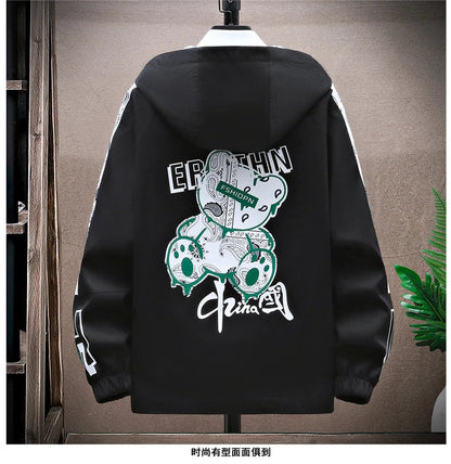 Spring Men Sportswear Tracksuit 2 Piece Running Sets Sports Hooded Jacket+Pant Sweatsuit Male Print Clothing Streetwear