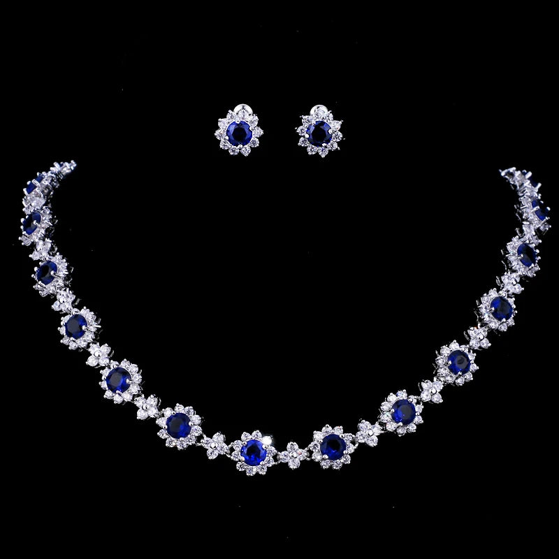 Classic Hot Sale 5 Colors Options High Quality Round Zirconia Jewelry Sets for Elegant Women Wedding Dress Accessories