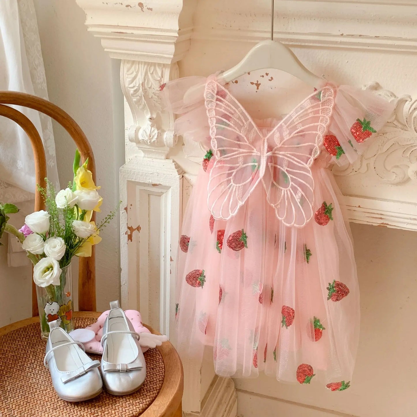 Novo Vestido Infantil de Verão com Asas - Vestido de Tule Bordado sem Mangas, Vestido Doce de Princesa para Meninas, Atacado
