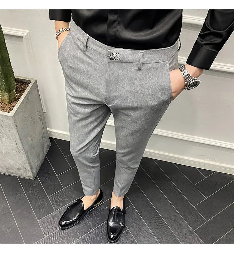 Men's Slim Fit Chino Pants with Embroidered Design - Classic Korean Style Casual Trousers for Daily Wear 28-42