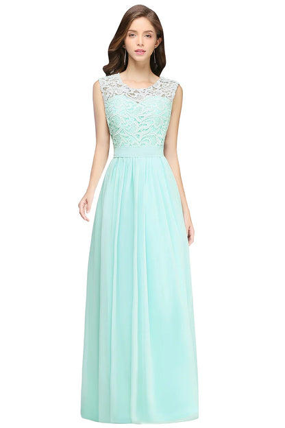 Hot Sale Lace A Line Prom Dress 2024 New Style Evening Dress Chiffon Back Illusion Bridsmaid Dress Pleat vestidos de fiesta