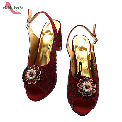 African Mature Women Shoes and Bag to Match in Teal Color Comfortable Heels with Platform for Garden Party