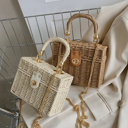 Summer Box Small Purse and Handbags For Women Rattan Straw Woven Crossbody Shoulder Bags Female Fashion Chain Travel Beach Bags