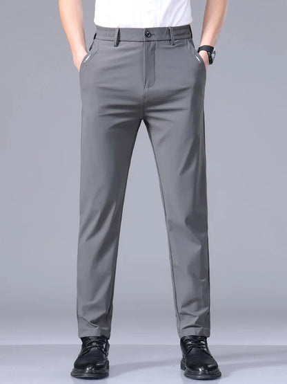 High Elastic Ultra-thin Casual Pants Men's Business Straight Slim Trousers Breathable Classic Black Gray Male Brand Pant
