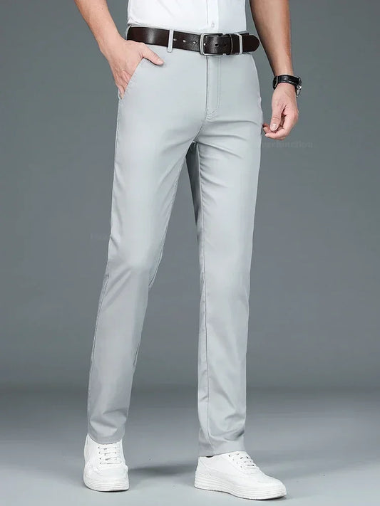 Summer New Men's Bamboo Fiber Slim Business Casual Pants Fashion Classic Breathable Designer Formal Long Trouser Male Clothing