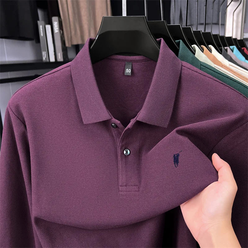 100% Pure Cotton Long Sleeved Men's Polo Shirt Hot Selling Brand Autumn Season Exquisite Pony Embroidery Breathable Top T-shirt