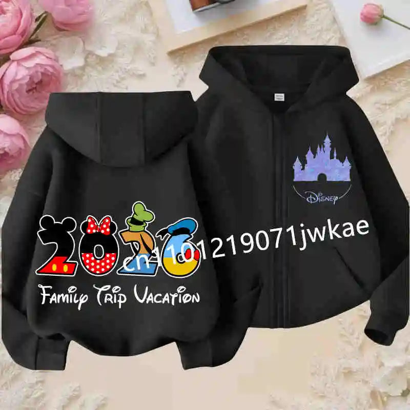 Boys and Girls Clothing Castle Pattern Kids Hoodie Jacket for Children 2026 Fashion Minnie Mickey Castle Zipper Hoodie Closure
