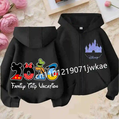 Boys and Girls Clothing Castle Pattern Kids Hoodie Jacket for Children 2026 Fashion Minnie Mickey Castle Zipper Hoodie Closure