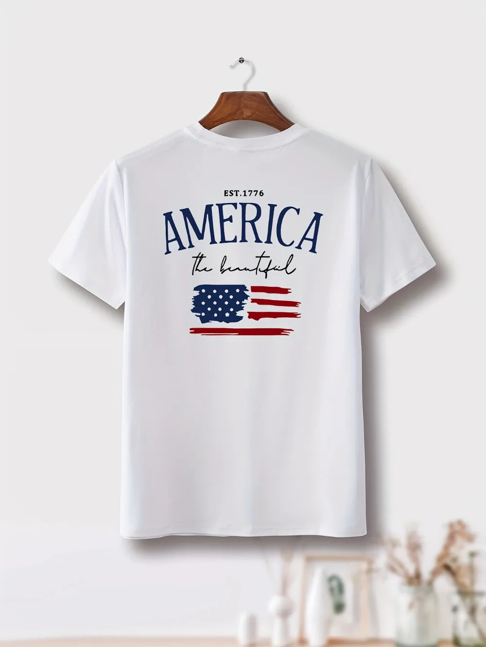American Flag Print T-Shirt Independence Day Short Sleeve Crew Neck Casual Top For Summer & Spring Women's Clothing