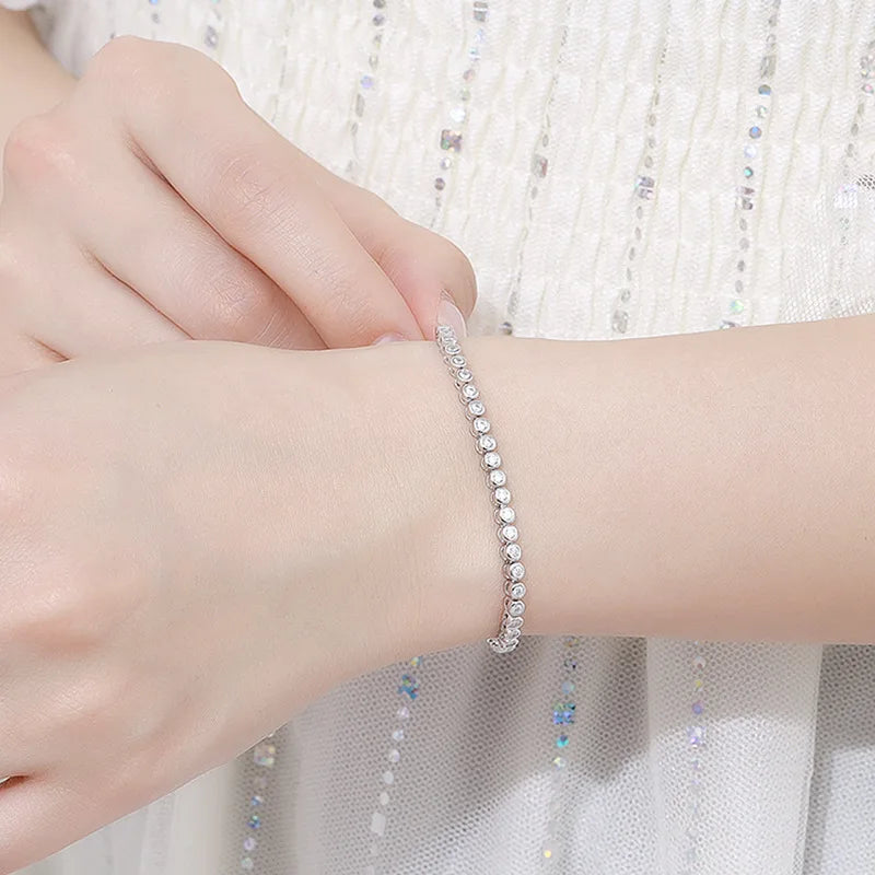 2mm 3mm Moissanite Round Bubble Diamond Tennis Bracelets for Woman Men 925 Silver Plated 18k Gold Hip Hop Chain Bracelet