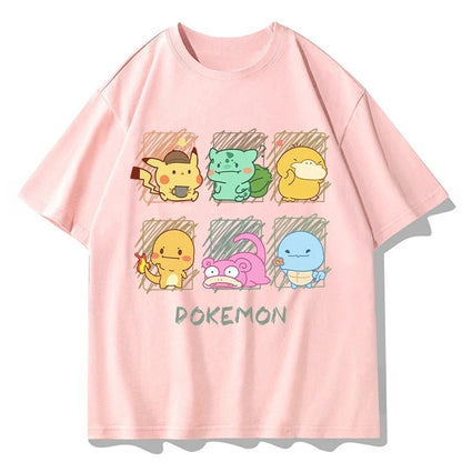 Joint Short-sleeved T-shirt for Men and Women in Summer Up To Duck Pikachu Pure Cotton Clothes Pokémon Short-sleeved Top