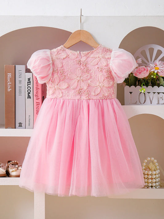 Summer New Pure Color Mesh Princess Skirt for Girls Elegant Simple Design Children's Party Dress