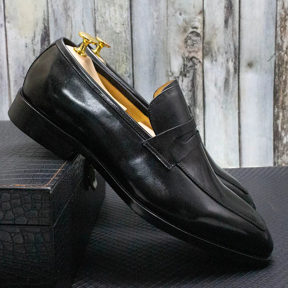 Men's Genuine Leather Penny Loafers Italian Design Luxury Classic Wedding Formal Office Business Dress Shoes