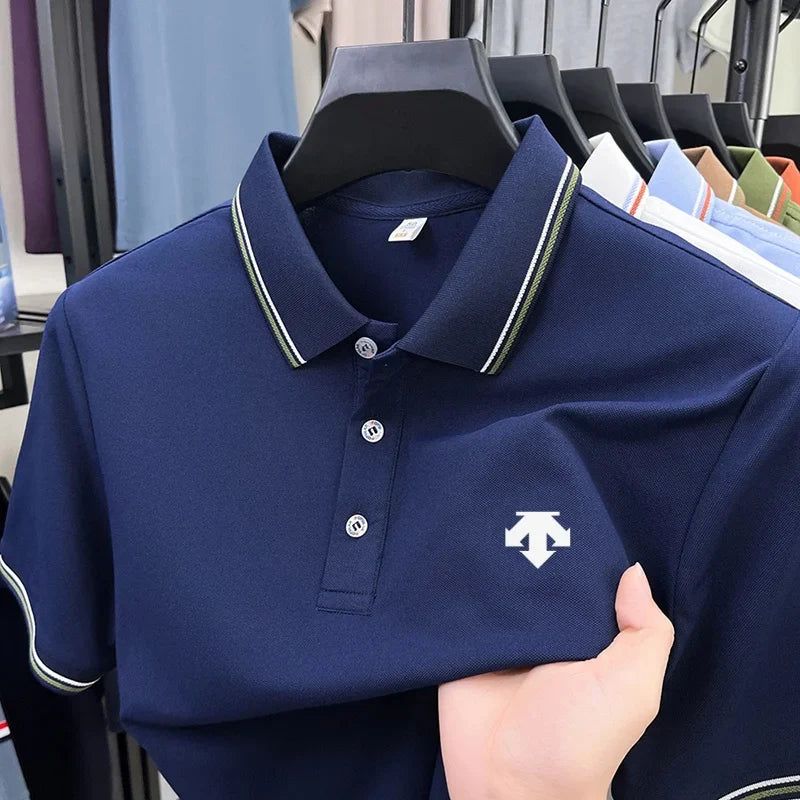 Men's Summer Solid Color Cool Breathable Luxury Polo Shirt Business Casual Collar T-shirt Short Sleeve Top