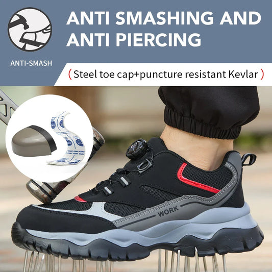 Men's Work Safety Boots Steel Toe Shoes Indestructible Shoes Puncture-Proof Work Boots Kevlar fabric Rotating Button Shoes
