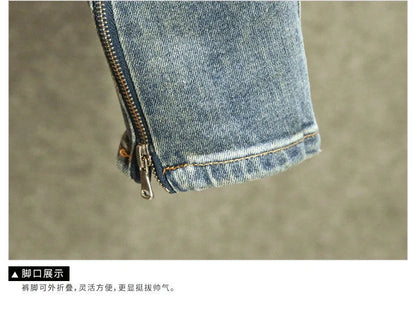 2024 Spring and Autumn New Fashion Blue Patchwork Denim Pants Men's Casual Slim Comfortable Breathable High-Quality Jeans 28-36