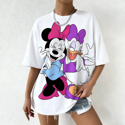 T-shirt Women Casual Short Sleeve Tops Mickey Mouse Minnie Daisy Duck Print New Summer Graphic Tee Y2k Clothes