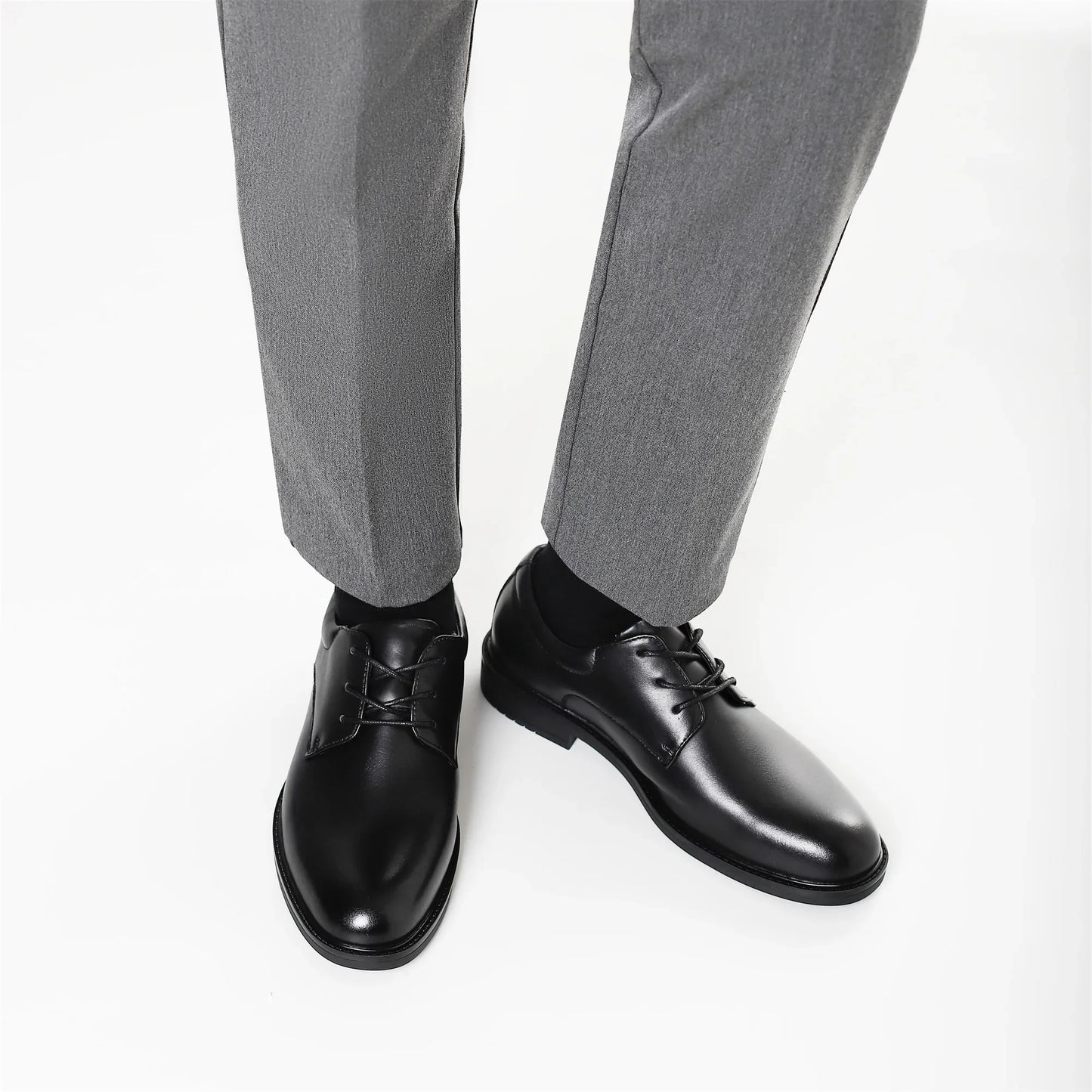 Men's Black Formal Dress Shoes Genuine Cow Leather Derby Shoes Pigskin Lined Ultra Soft Rubber Sole Formal Footwear