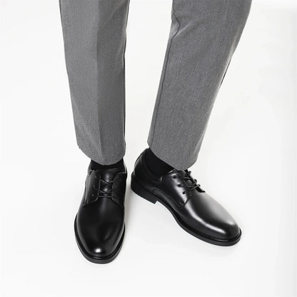 Men's Black Formal Dress Shoes Genuine Cow Leather Derby Shoes Pigskin Lined Ultra Soft Rubber Sole Formal Footwear