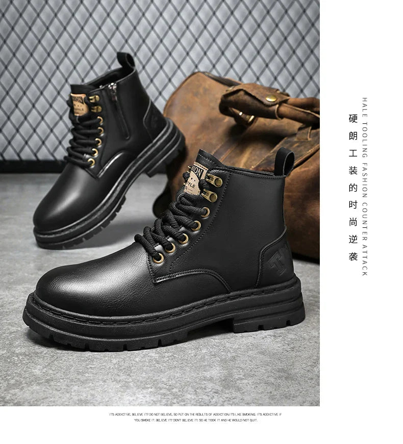 Men's boots four seasons soft-sole non-slip casual boots fashion outdoor work boots high boots classic Joker youth leather boots