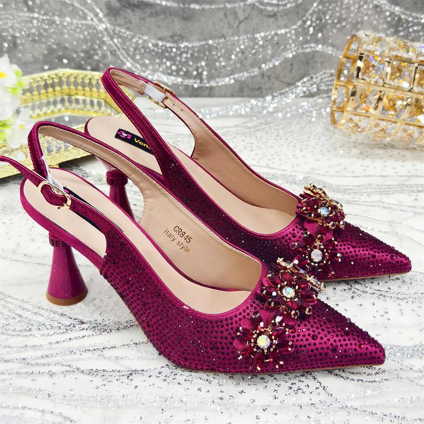Pointed Toe High Heels Shoes and Bags Set With Rhinestone for Women Wedding Party Elegant Luxury Fashion in Sky Blue