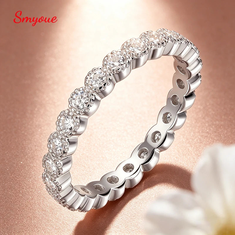 2mm D Color Full Eternity Moissanite Rings for Women Everyday Wear Jewelry Birthday Gift 925 Sterling Silver Promise Band