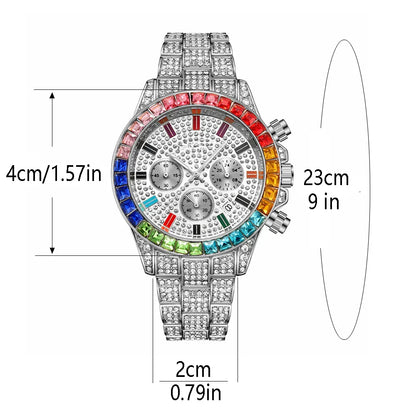 Fashion Hiphop Women Quartz Watch Luxury Cuban Bracelet Chain Sets Rhinestones Dress Wristwatch For Ladies Gift